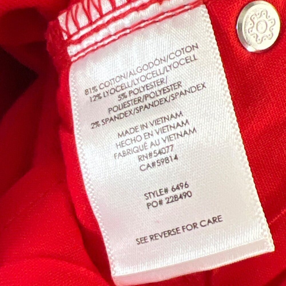 CABI Kick Back Kick Flare Jeans Candy Apple Red Sz 12 #6496 NWOT - Picture 7 of 8